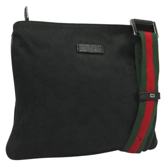 GUCCI GG Canvas Web Sherry Line Shoulder Bag Black Silver - Picture 1 of 16